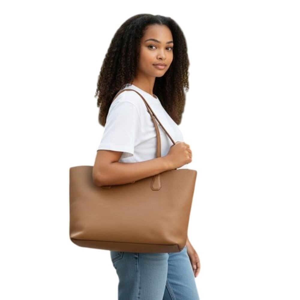Tory Burch Perry Tote Bag Camel & Brown Pebbled Leather Shoulder Strap